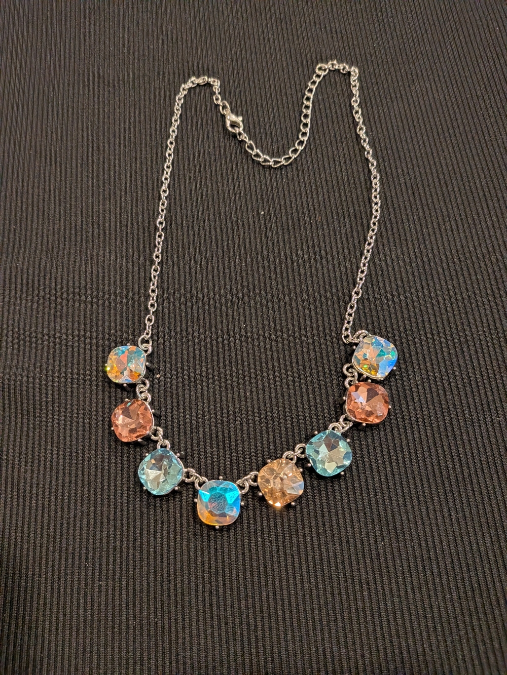 Multicolor Crystal Statement Necklace 9.5" - Sparkling Round Gems And Bracelet